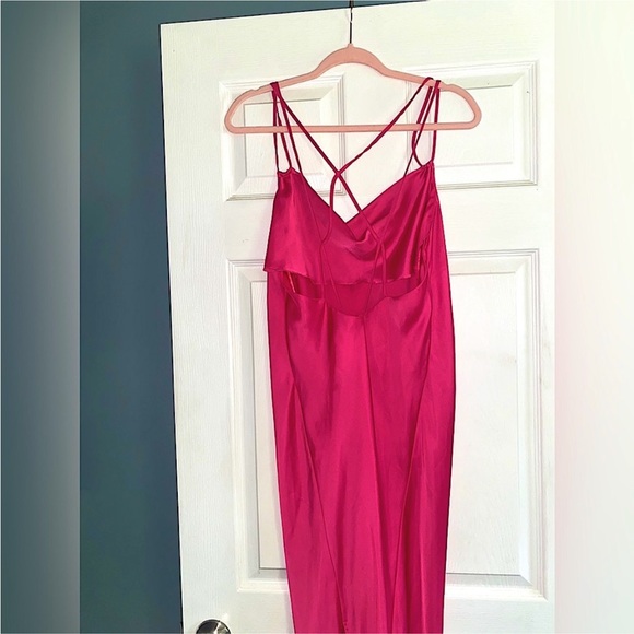 💖 ZARA Bloggers Fav Satin Draped-Neck Midi/Maxi Dress. Size LG. Excellent Cond! - Picture 14 of 16